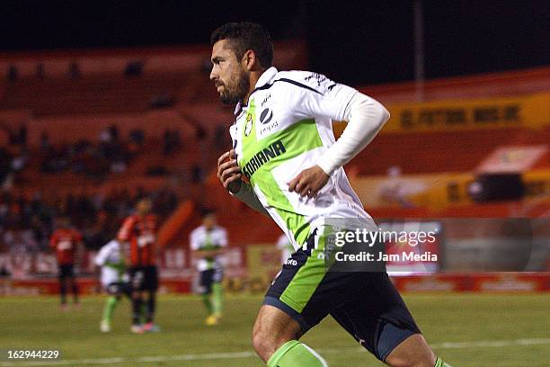 Herculez Gomez of Santos celebrates score a gola againts Jaguares during the Clausura 2013 Liga MX at Victor Manuel Reyna Stadium on march 1, 2013 in...