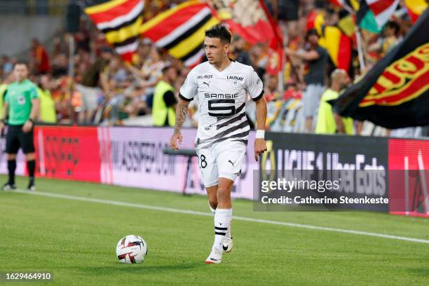 Enzo Le Fee of Stade Rennais FC controls the ball during the Ligue 1 Uber Eats match between RC Lens and Stade Rennais FC at Stade Bollaert-Delelis...
