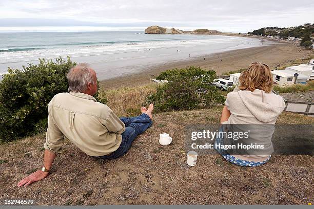 Spectators look on during the Castlepoint Beach Races at Castlepoint Beach on March 2, 2013 in Masterton, New Zealand.