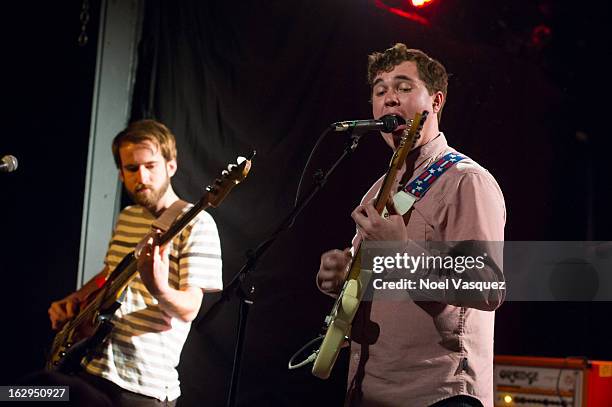 Kevin Williams and John Paul Pitts of Surfer Blood perform at The Echo on March 1, 2013 in Los Angeles, California.