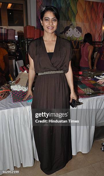 Indian bollywood actress Kajol Devgn at charity exhibition 'Aariash' organised by Suneil Shetty's wife Mana Shetty for ‘Save The Children’ NGO at...