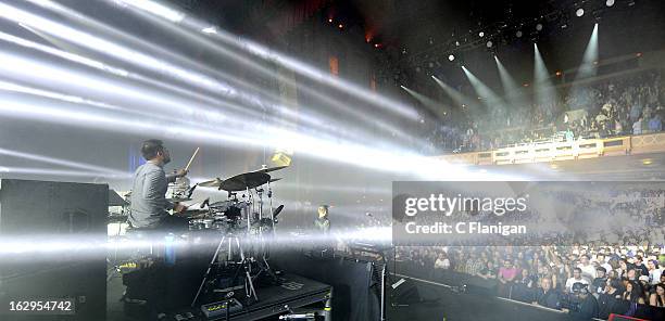 Drummer Zach Velmer and Sound Tribe Sector 9 perform at The Fox Theatre on March 1, 2013 in Oakland, California.