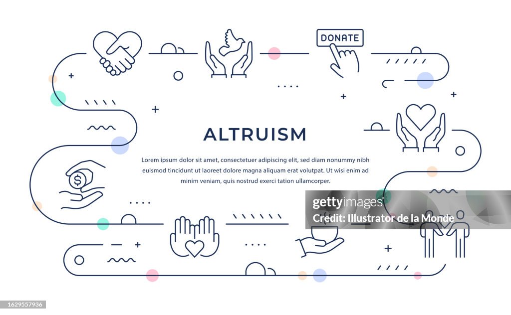 Altruism Web Banner Design with Line Icons