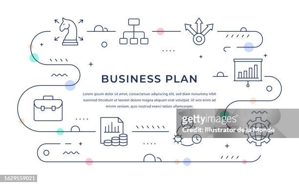ilustraciones, imágenes clip art, dibujos animados e iconos de stock de plan de negocios diseño de banners web con iconos de línea - business model strategy