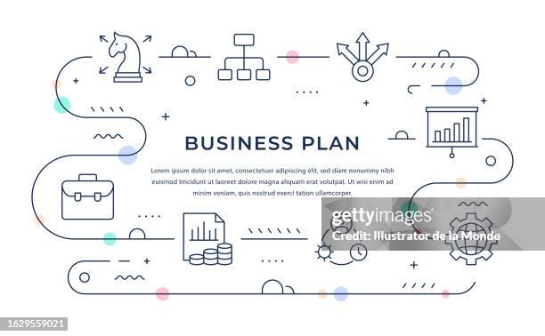 business plan web banner design with line icons - financial analyst stock illustrations