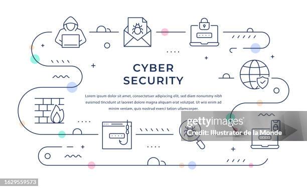 cyber security web banner design mit liniensymbolen - digitale authentifizierung stock-grafiken, -clipart, -cartoons und -symbole