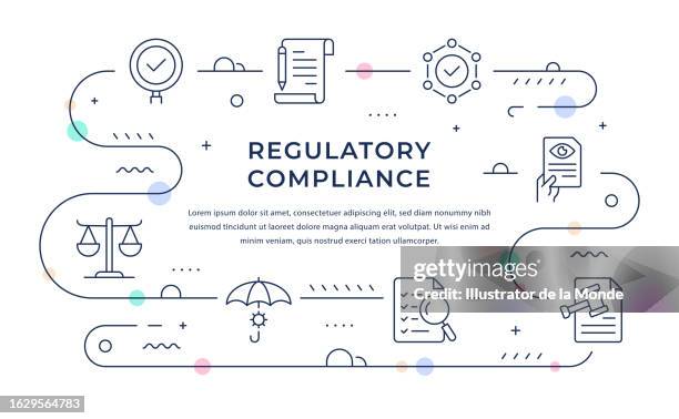 regulatory compliance web banner design with line icons - obedience stock illustrations