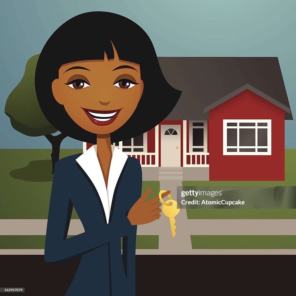 Modern Cartoon Female Real Estate Agent With Keys And House High-Res Vector  Graphic - Getty Images