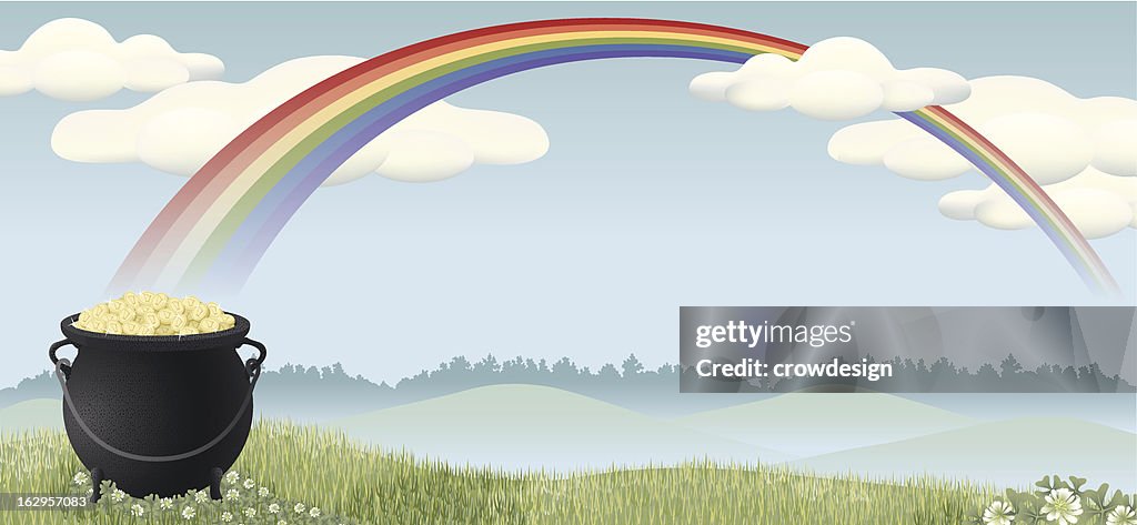 Pot of Gold Landscape with Rainbow