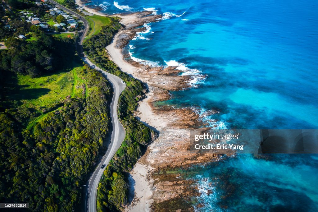 Aerial coastal highway