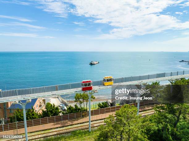 beach train on haeundae, busan - busan 個照片及圖片檔