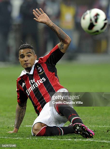 Kevin Prince Boateng of AC Milan in action during the Serie A match between AC Milan and S.S. Lazio at San Siro Stadium on March 2, 2013 in Milan,...