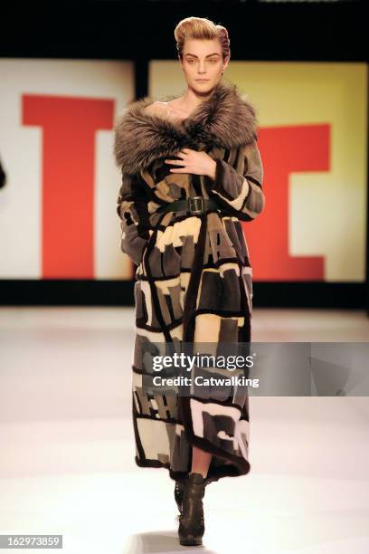 Modrel Jessica Stam walks the runway at the Jean Paul Gaultier Autumn Winter 2013 fashion show during Paris Fashion Week on March 2, 2013 in Paris,...