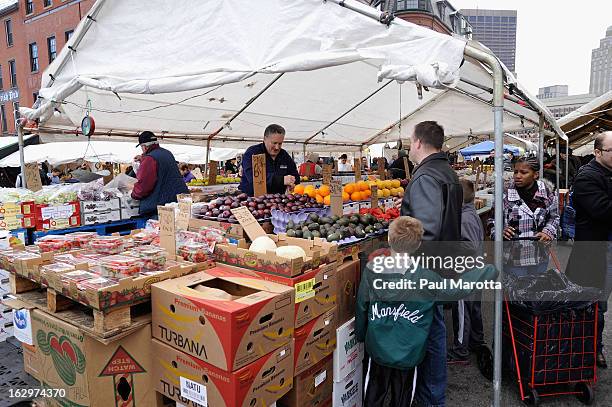 General view of Boston's Haymarket produce market on March 2, 2013 in Boston.