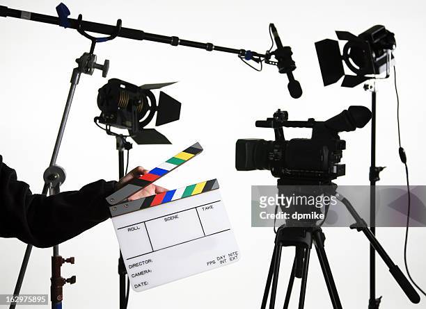 video equipment with open slate - tripod lamp stock pictures, royalty-free photos & images