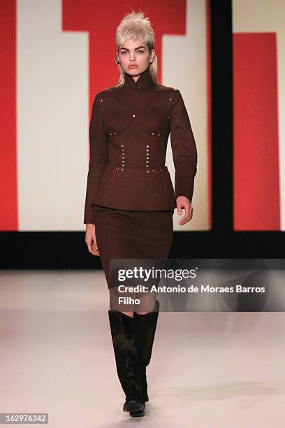 Model walks the runway during the Jean Paul Gaultier Fall/Winter 2013 Ready-to-Wear show as part of Paris Fashion Week on March 2, 2013 in Paris,...