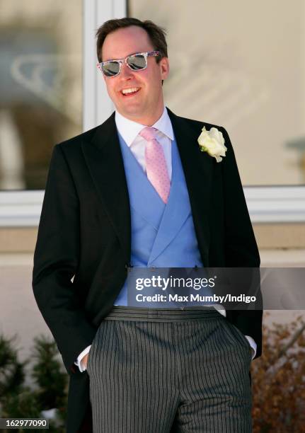 James Murray Wells attends the wedding of Laura Bechtolsheimer and Mark Tomlinson at the Protestant Church on March 2, 2013 in Arosa, Switzerland.