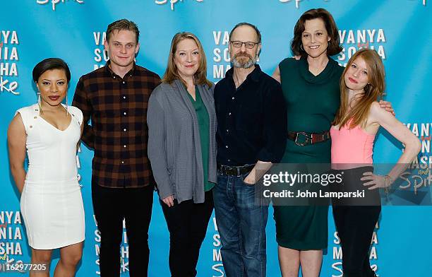 Shalita Grant, Billy Magnussen, Kristie Nielson, David Hyde Pierce, Sigourney Weaver and Genevive Angelson attend "Vanya And Sonia And Masha And...