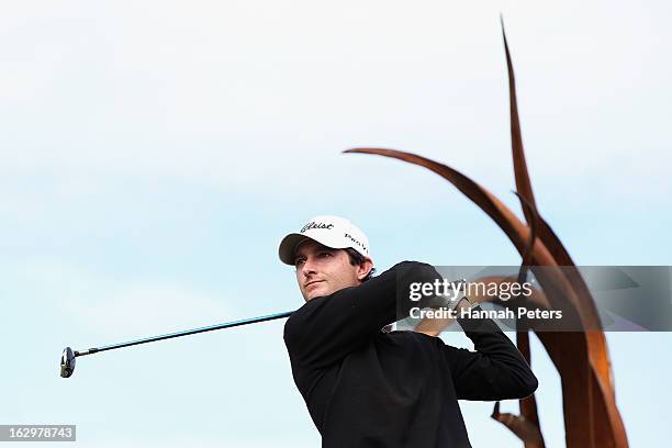 Rohan Blizard of Australia tees off during day four of the New Zealand PGA Championship at The Hills Golf Club on March 3, 2013 in Queenstown, New...