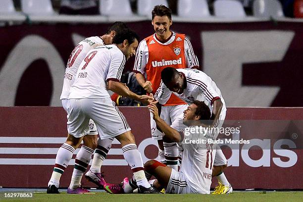 Wellinton Nem of Fluminense celebrates a scored goal against Vasco during the match between Fluminense and Vasco as part of Carioca Championship 2013...