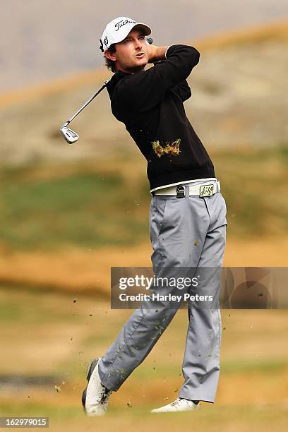 Rohan Blizard of Australia plays a shot during day four of the New Zealand PGA Championship at The Hills Golf Club on March 3, 2013 in Queenstown,...