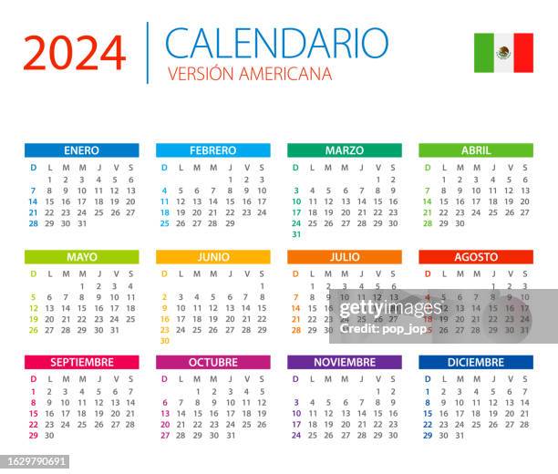 ilustraciones, imágenes clip art, dibujos animados e iconos de stock de calendario 2024 méxico latinoamérica - ilustración vectorial color. versión en español - calendario español