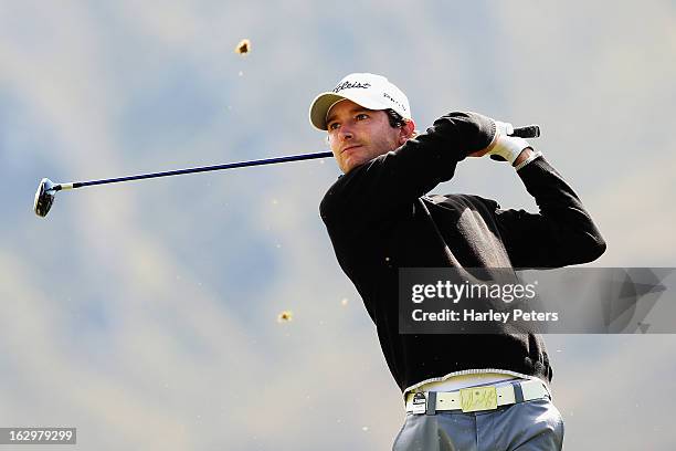 Rohan Blizard of Australia tees off during day four of the New Zealand PGA Championship at The Hills Golf Club on March 3, 2013 in Queenstown, New...