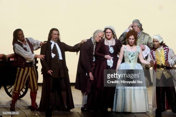 "The Barber of Seville" at the Metropolitan Opera House on Thursday night, April 26, 2007.This image;From left, Russell Braun, Samuel Ramey, Rob...