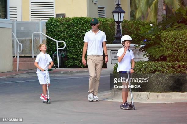 Jared Kushner is seen out for a walk with his children Arabella, Theodore and Joseph on August 23, 2023 in Surfside, Florida.