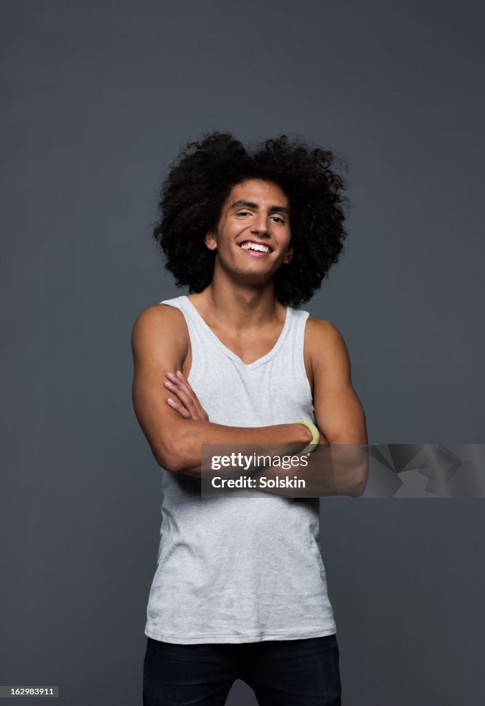 Portrait of young man, studio background