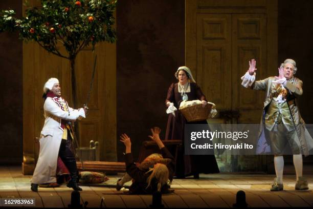 "The Barber of Seville" at the Metropolitan Opera House on Thursday night, April 26, 2007.This image;From left, Lawrence Brownlee , Rob Besserer ,...