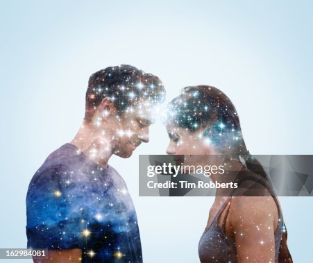 Couple leaning into each other with stars. Couple leaning into each other with stars.