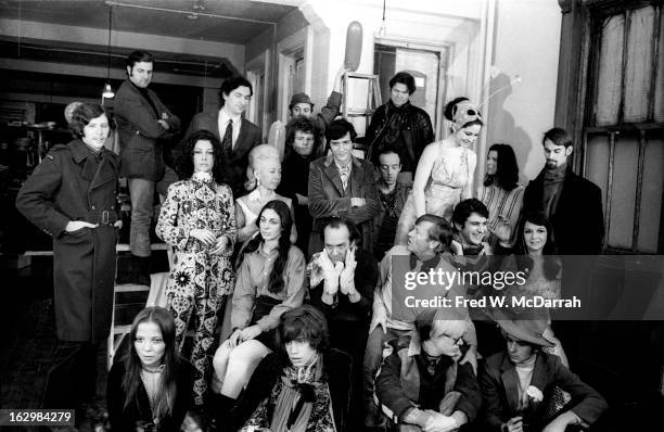 Group portrait taken at Andy Warhol's Factory in honor of the publication of 'Silver Flower Koo,' a book of poetry by Charles Henri Ford , New York,...