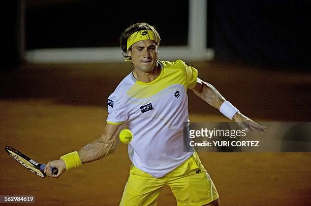 David Ferrer of Spain returns the ball to his compatriot Rafael Nadal during the Mexico ATP Open men's single final in Acapulco, Guerrero state on...