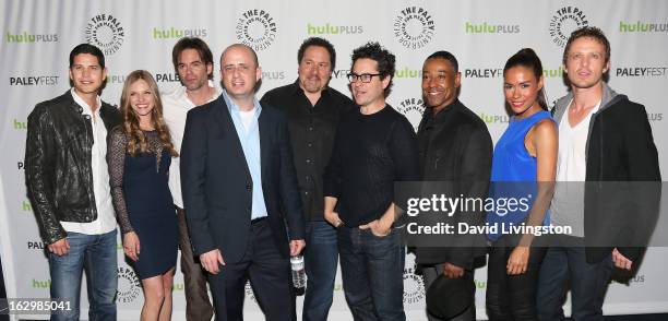 Actors JD Pardo, Tracy Spiridakos, Billy Burke, executive producer Eric Kripke, director Jon Favreau, executive producer J.J. Abrams and actors...