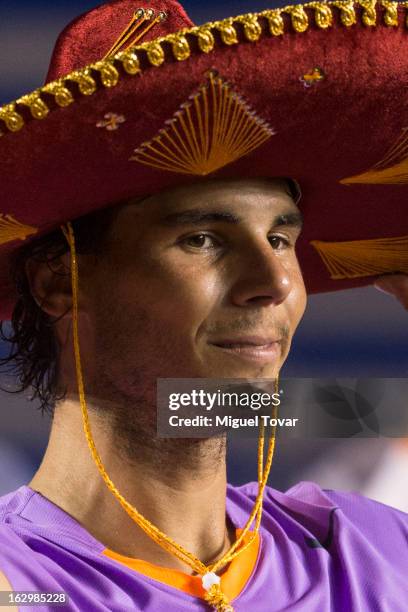 Rafael Nadal of Spain celebrates after winning the final tennis match against David Ferrer of Spain as part of the Mexican Tennis Open Acapulco 2013...