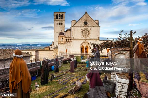 basilica di san francesco and nativity scene - assisi stock pictures, royalty-free photos & images