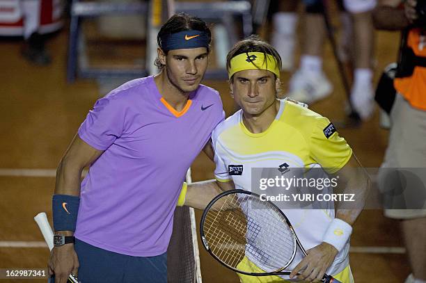 Spanish tennis players Rafael Nadal and David Ferrer pose for a picture before the Mexico ATP Open men's single final in Acapulco, Guerrero state on...