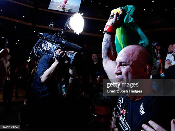 Wanderlei Silva exits the arena after knocking out Brian Stann in their light heavyweight fight during the UFC on FUEL TV event at Saitama Super...