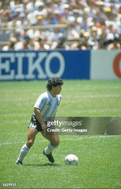 Diego Maradona of Argentina in action during the World Cup final against West Germany at the Azteca Stadium in Mexico City. Argentina won the match...