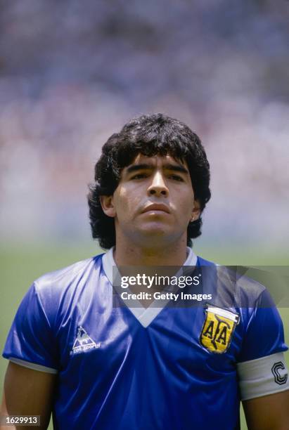 Portrait of Diego Maradona of Argentina before the World Cup quarter-final against England at the Azteca Stadium in Mexico City. Argentina won the...