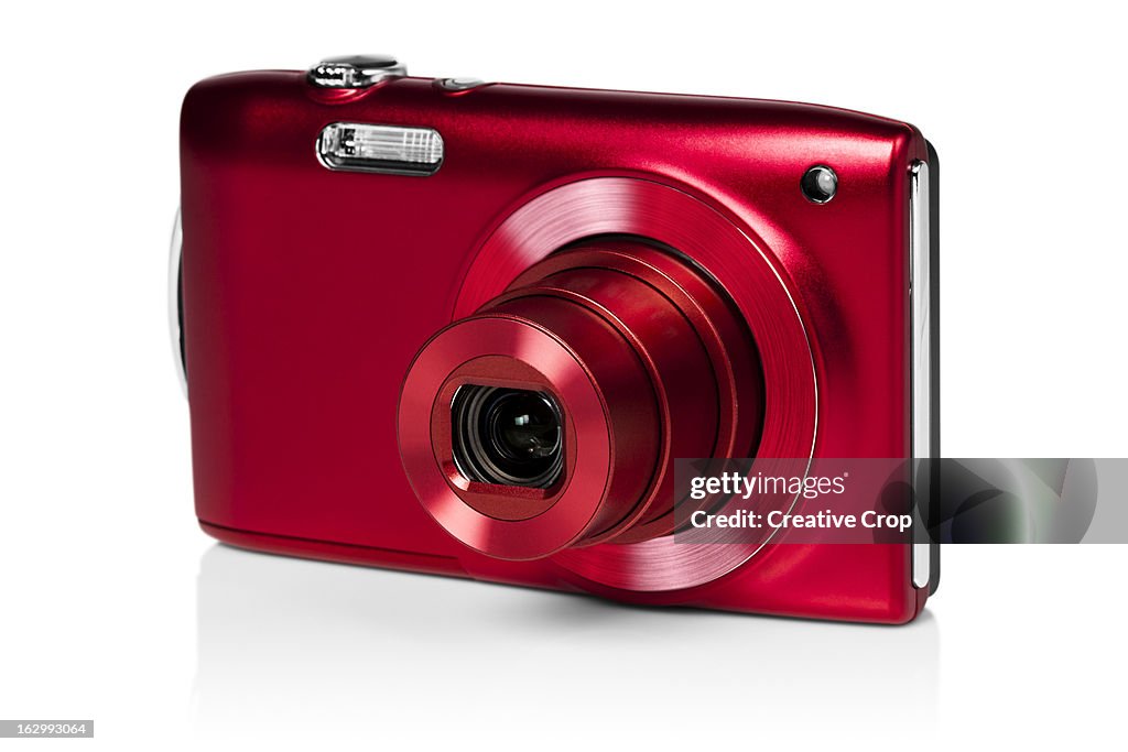 Front view of red digital camera