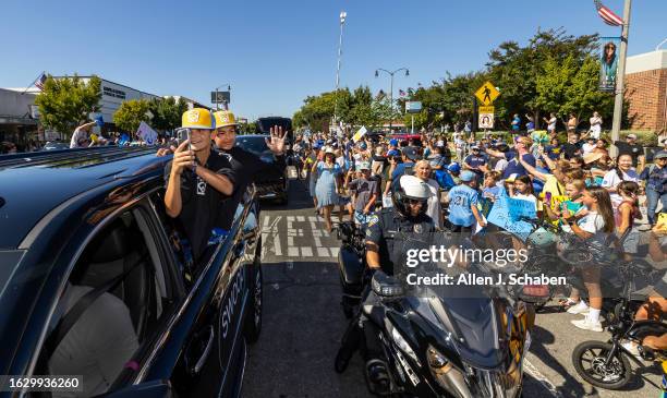 El Segundo, CA El Segundo Little League All Stars players Quinn Boehle, left, and Lennon Salazar celebrate with a large crowd of hundreds of El...