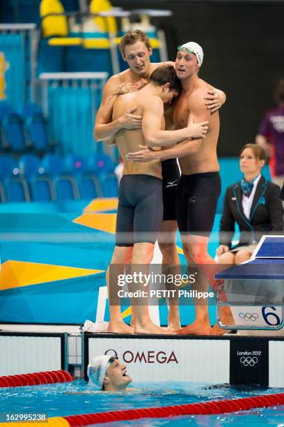 In London 2012, Olympic Games: Swimming. JO de Londres 2012 - Dimanche 29 juillet - Natation - Le relais 4x100 mètres libre messieurs - La victoire...