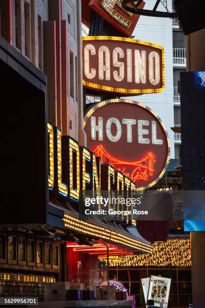 The entrance to the Golden Gate Casino & Hotel in downtown is viewed on August 13, 2023 in Las Vegas, Nevada. Tourism in America's Sin City has...