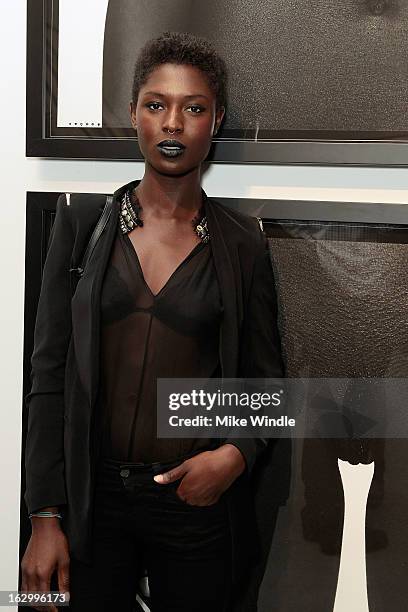 Model Jodie Smith attends the Samuel Bayer Ace Gallery Exhibit Opening, presented by Panavision at Ace Gallery on March 2, 2013 in Beverly Hills,...