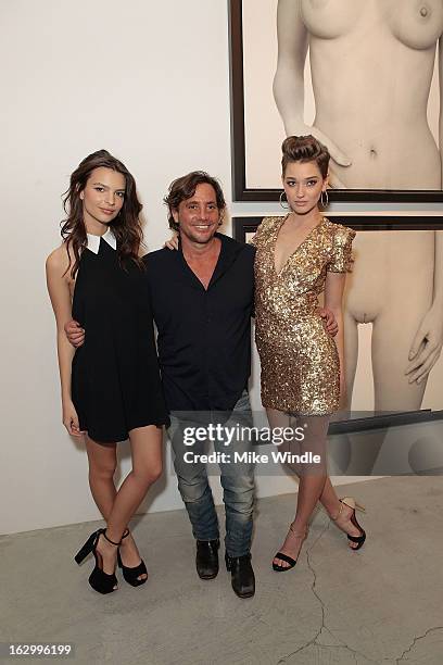 Model Emily Ratajkowski, photographer Samuel Bayer and model Heather Depriest attend the Samuel Bayer Ace Gallery Exhibit Opening, presented by...