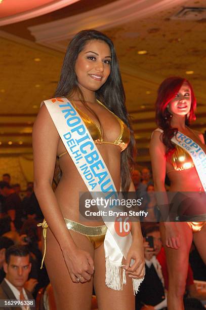 Sonam Kaur of India competes in the third annual TropicBeauty World Finals at the MGM Grand Hotel/Casino on March 2, 2013 in Las Vegas, Nevada.