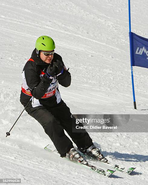 Prince Albert II of Monaco skis during Charity Ski Race To Collect Donations For 'Star Team For The Children MC' on March 2, 2013 in Limone, Italy.