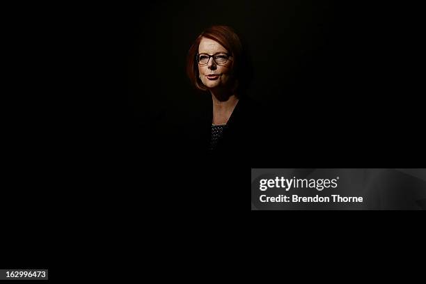 Australian Prime Minister, Julia Gillard addresses party members at the University of Western Sydney on March 3, 2013 in Sydney, Australia. The Prime...